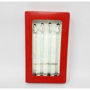 Set of 4 Vtg Hand Blown Glass Snowman Drink Cocktail Stirrers Barware MCM NIB